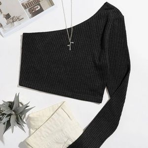 SHEIN Ribbed One-Shoulder Crop Top Size Small